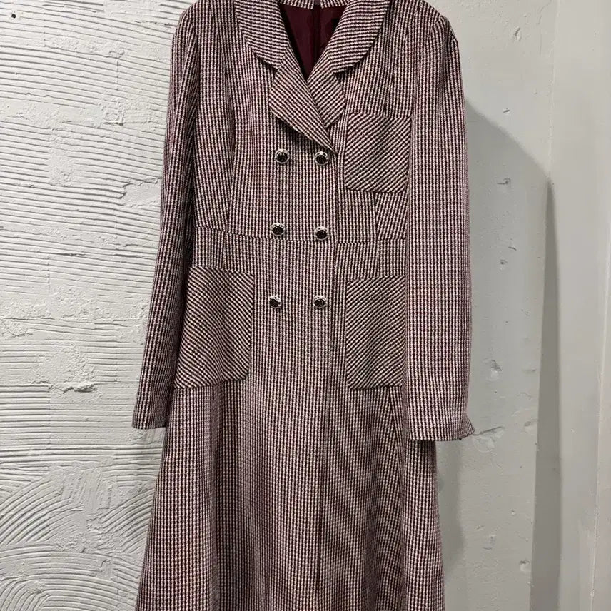 [BUNJANG] Line Burgundy Red Checkered Dress / 라인 버건디 레드 체크 원피스