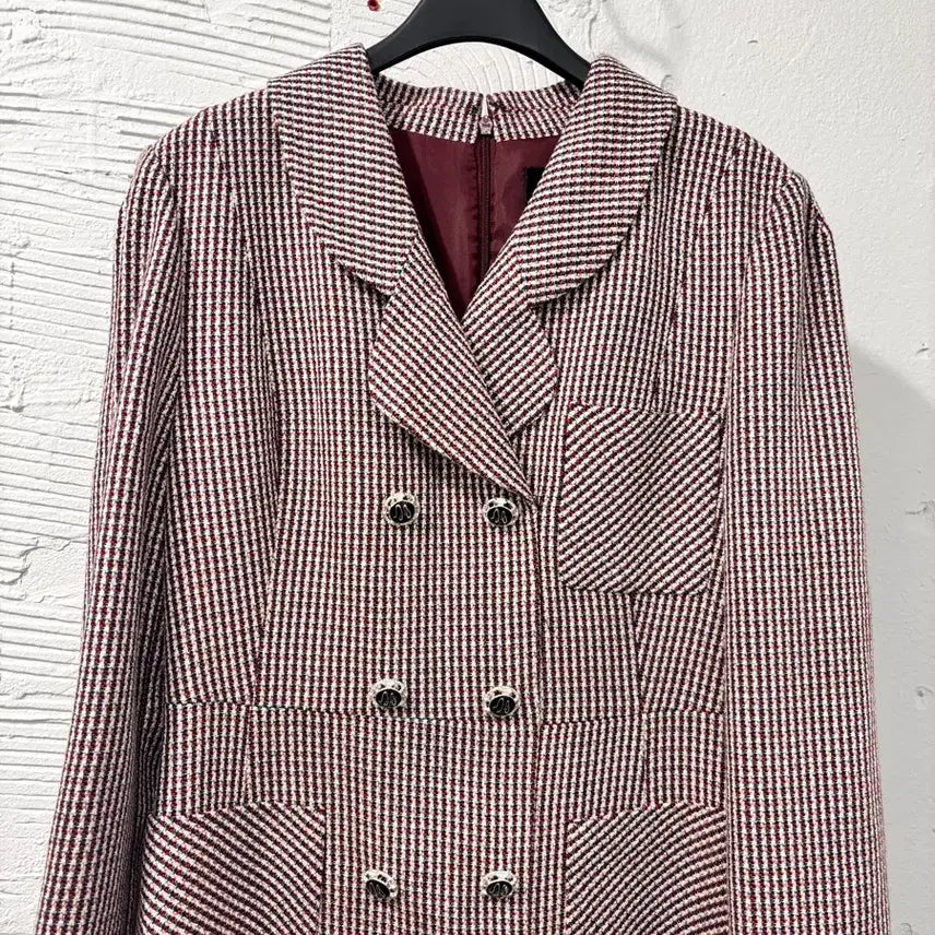 [BUNJANG] Line Burgundy Red Checkered Dress / 라인 버건디 레드 체크 원피스
