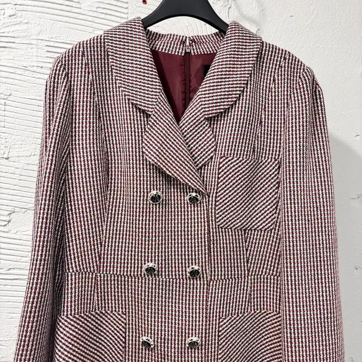 [BUNJANG] Line Burgundy Red Checkered Dress / 라인 버건디 레드 체크 원피스