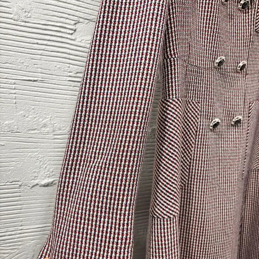 [BUNJANG] Line Burgundy Red Checkered Dress / 라인 버건디 레드 체크 원피스