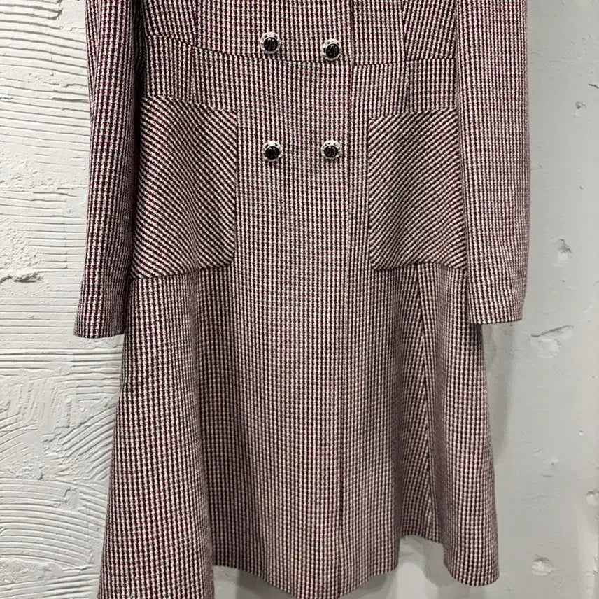 [BUNJANG] Line Burgundy Red Checkered Dress / 라인 버건디 레드 체크 원피스