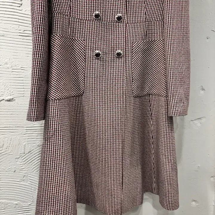 [BUNJANG] Line Burgundy Red Checkered Dress / 라인 버건디 레드 체크 원피스