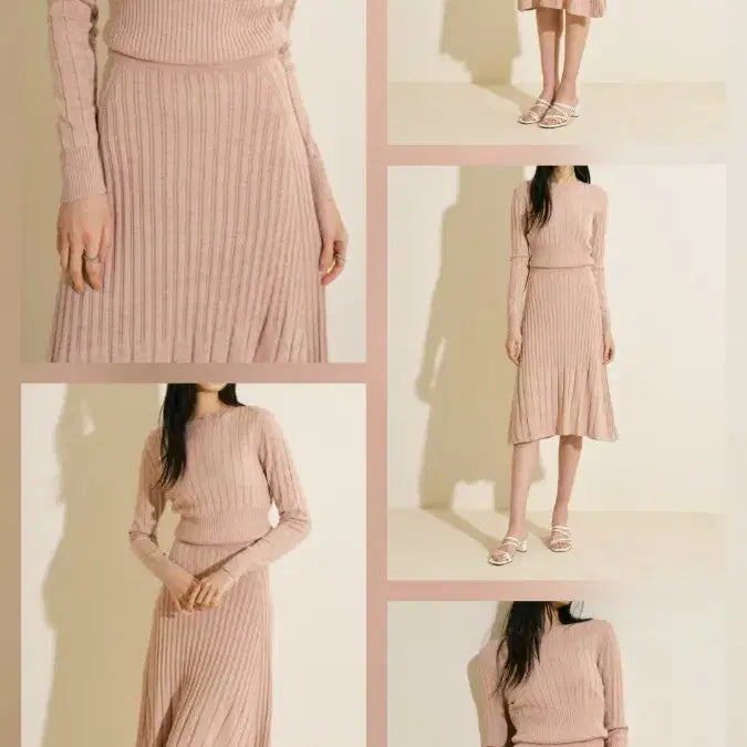 [BUNJANG] Blanchot Daisy Knit Top &amp; Skirt Set / 블랑쇼 데이지 니트 탑 니트 스커트 핑크베이지 베이지