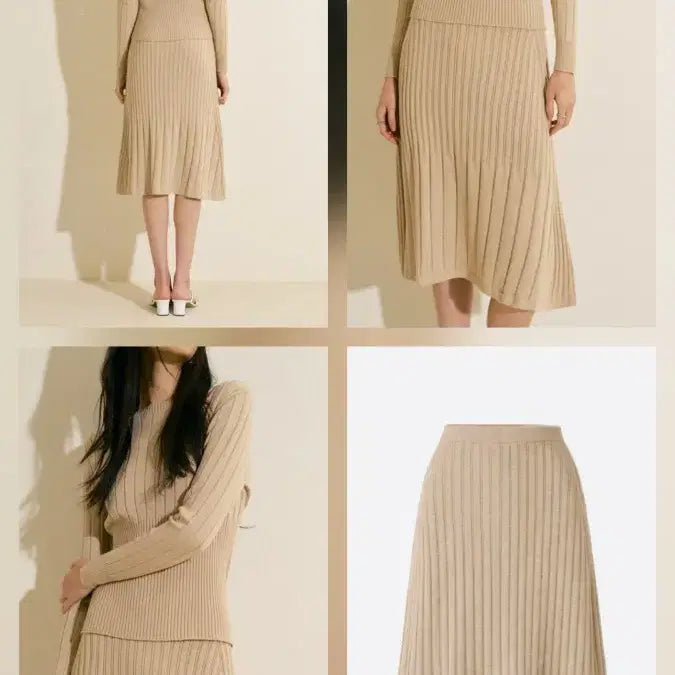 [BUNJANG] Blanchot Daisy Knit Top &amp; Skirt Set / 블랑쇼 데이지 니트 탑 니트 스커트 핑크베이지 베이지
