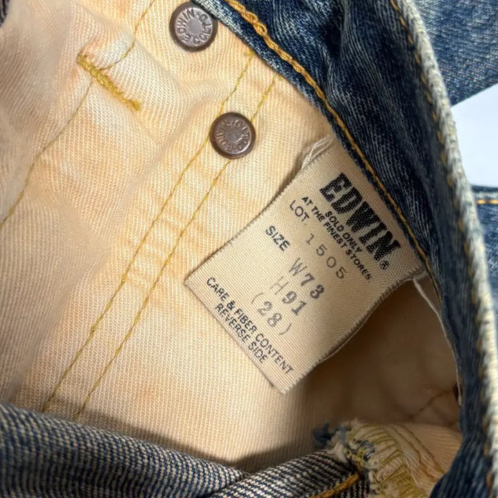 [SOLD OUT] 에드윈 505 오렌지 탭 데미지 컷오프 스트레이트 데님 팬츠