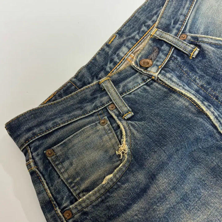 [SOLD OUT] 에드윈 505 오렌지 탭 데미지 컷오프 스트레이트 데님 팬츠