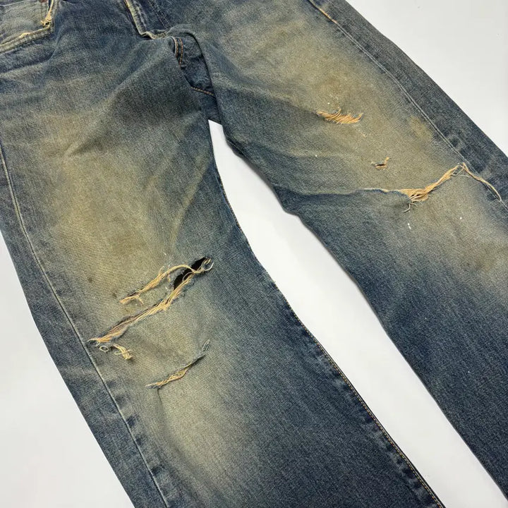 [SOLD OUT] 에드윈 505 오렌지 탭 데미지 컷오프 스트레이트 데님 팬츠