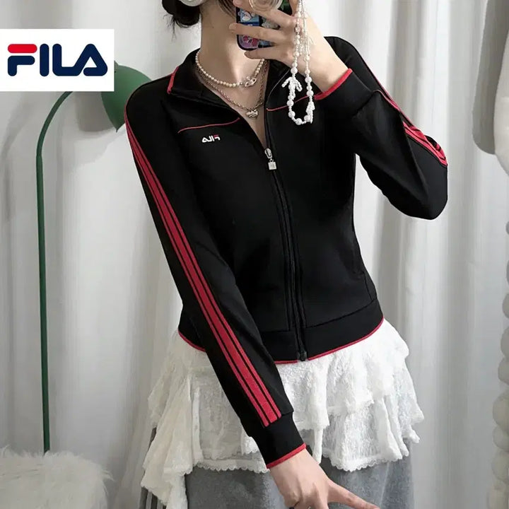 [BUNJANG] Fila Black &amp; Red Jersey Top / 휠라 블랙 &amp; 레드 져지