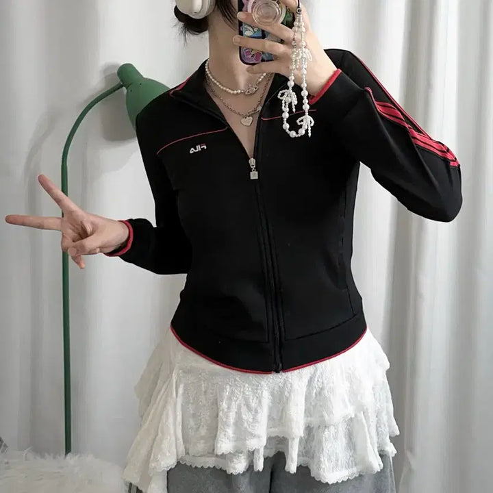 [BUNJANG] Fila Black &amp; Red Jersey Top / 휠라 블랙 &amp; 레드 져지