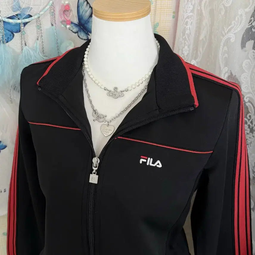 [BUNJANG] Fila Black &amp; Red Jersey Top / 휠라 블랙 &amp; 레드 져지
