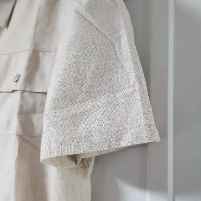 [BUNJANG] Beige Puff Sleeve Short Jacket / 베이지 반팔 셔츠 자켓 퍼프 숏기장 새상품