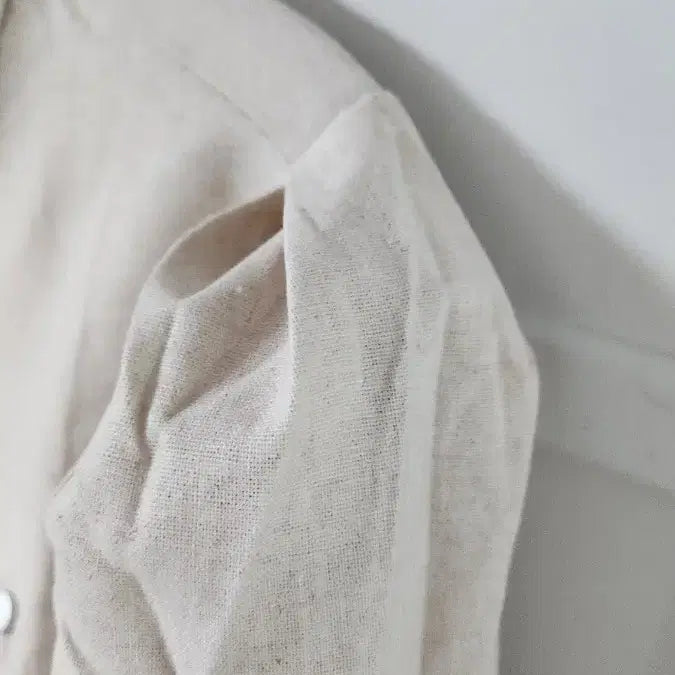 [BUNJANG] Beige Puff Sleeve Short Jacket / 베이지 반팔 셔츠 자켓 퍼프 숏기장 새상품