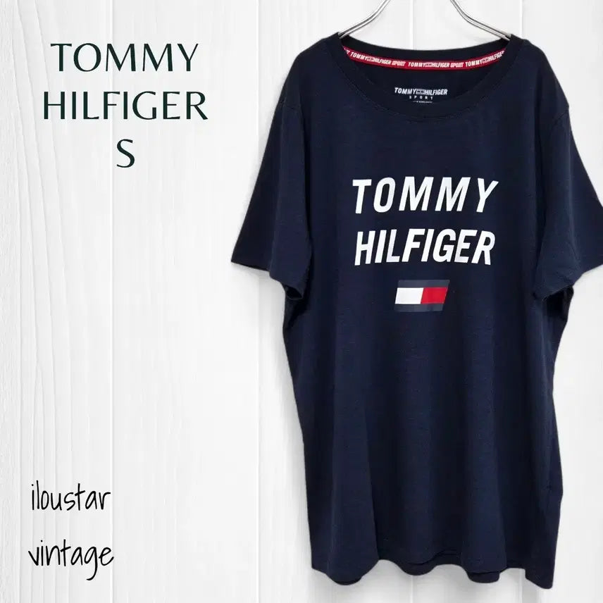 [BUNJANG] Tommy Hilfiger Big Logo Short Sleeve T-shirt Navy (S) / 타미힐피거 스포츠 반팔티 티셔츠 라운드티 네이비 여성 S