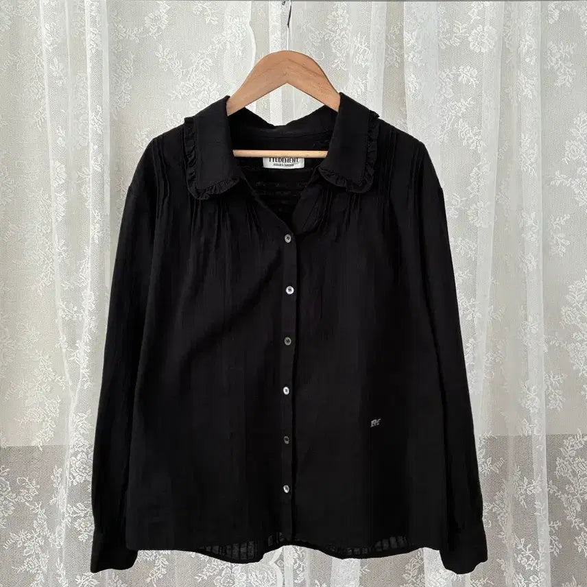 [BUNJANG] Tudomant Vintage Frill Blouse Black / F) 튜드먼트 빈티지 프릴 블라우스 블랙