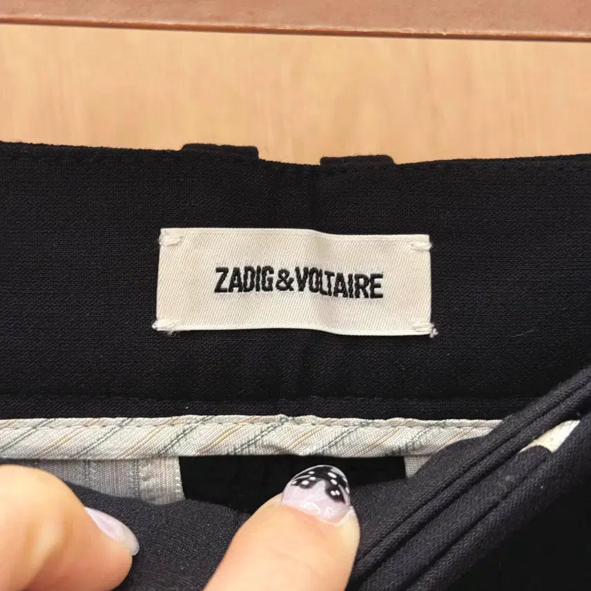 [BUNJANG] Zadig &amp; Voltaire Folk Strasse Slacks with Crystal Logo - Black / 쟈딕 앤 볼테르 폴크 스트라스 슬랙스 크리스탈 로고 디테일 블랙