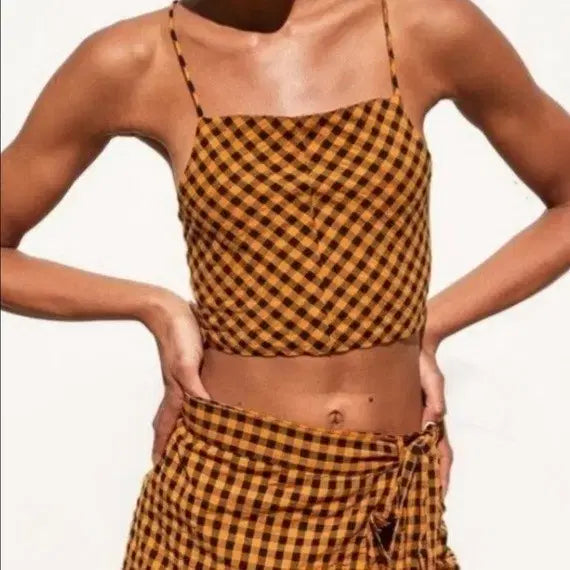 [BUNJANG] ZARA Gingham Check Halter Neck Crop Top / ZARA 깅엄체크 홀터넥 크롭 탑