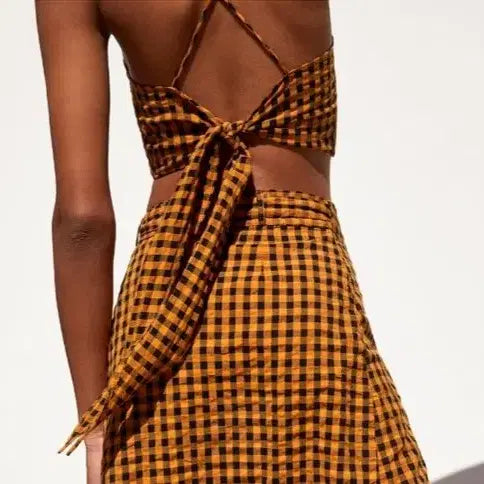 [BUNJANG] ZARA Gingham Check Halter Neck Crop Top / ZARA 깅엄체크 홀터넥 크롭 탑