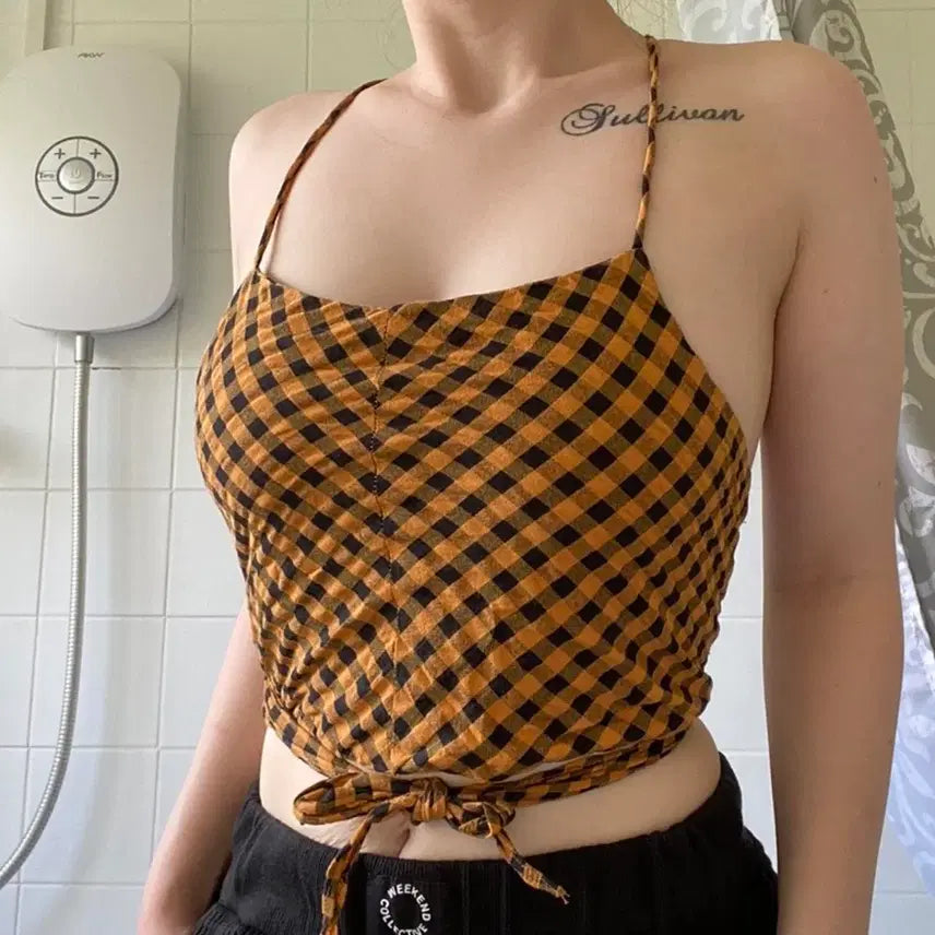 [BUNJANG] ZARA Gingham Check Halter Neck Crop Top / ZARA 깅엄체크 홀터넥 크롭 탑