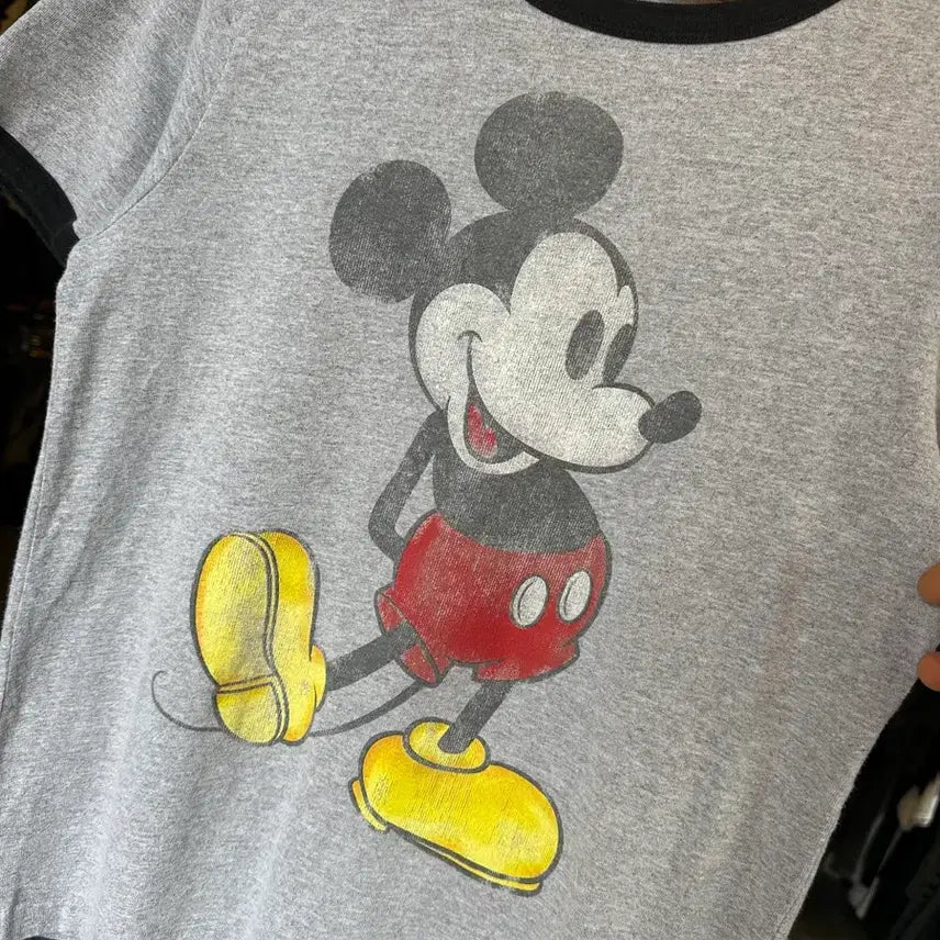 [BUNJANG] Disney Mickey Mouse Ringer T-shirt / [90]디즈니 미키마우스 프린팅 링거 티셔츠