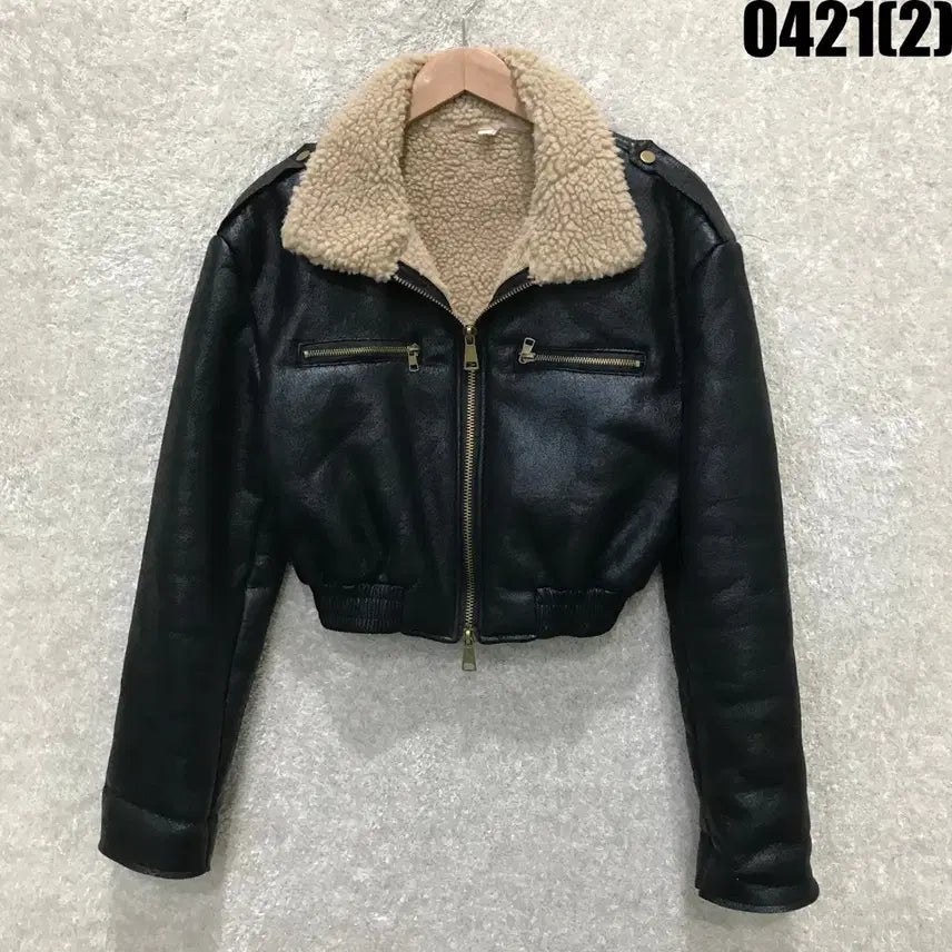 [BUNJANG] Bacha Black Shearling Collar Leather Jacket / Bacha 검정색 양털 카라 가죽 자켓 s