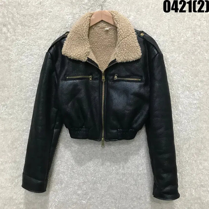 [BUNJANG] Bacha Black Shearling Collar Leather Jacket / Bacha 검정색 양털 카라 가죽 자켓 s