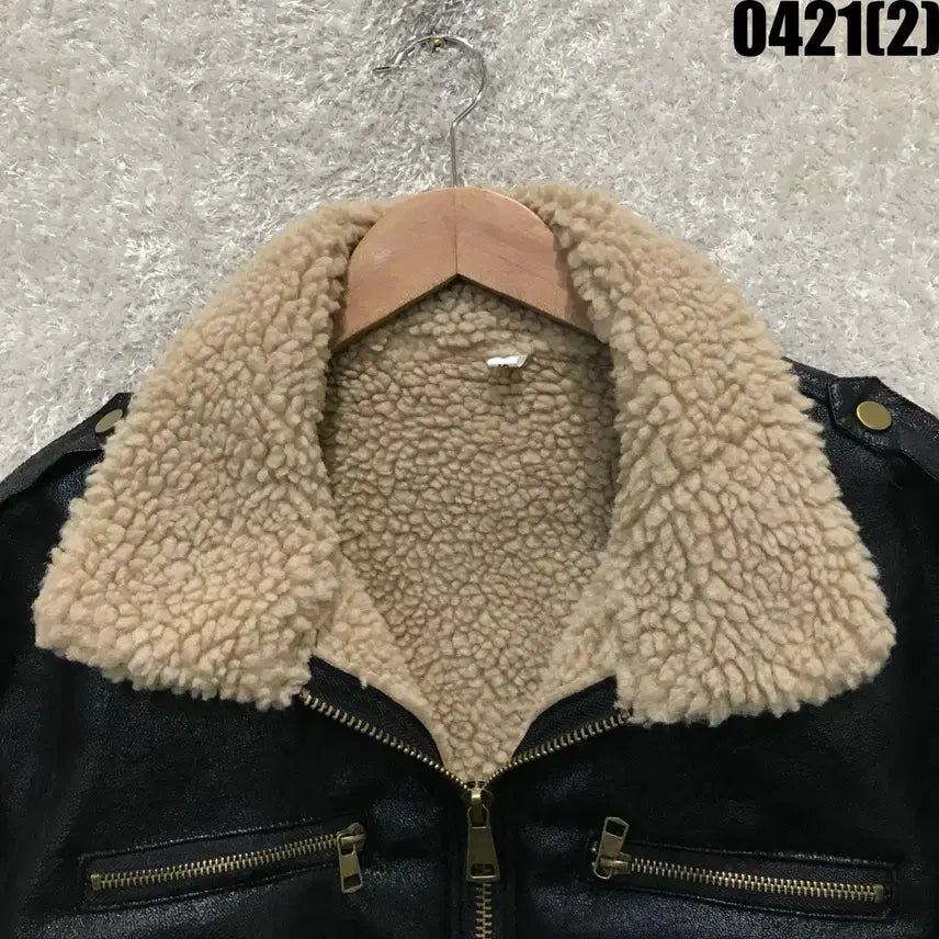 [BUNJANG] Bacha Black Shearling Collar Leather Jacket / Bacha 검정색 양털 카라 가죽 자켓 s