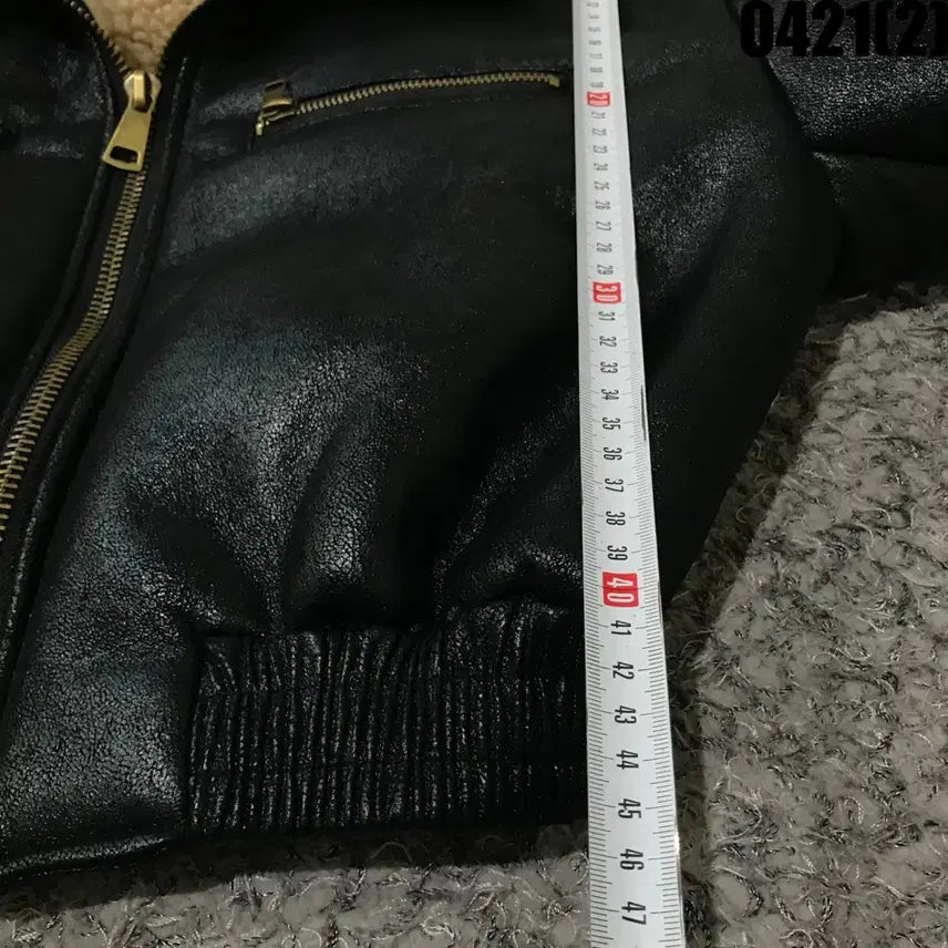 [BUNJANG] Bacha Black Shearling Collar Leather Jacket / Bacha 검정색 양털 카라 가죽 자켓 s