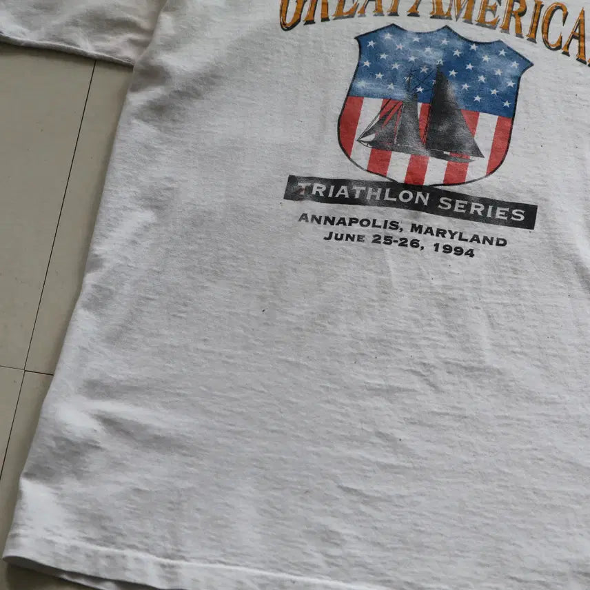 [SOLD OUT] 90s MADE IN USA 싱글스티치 빈티지 성조기 티셔츠 L