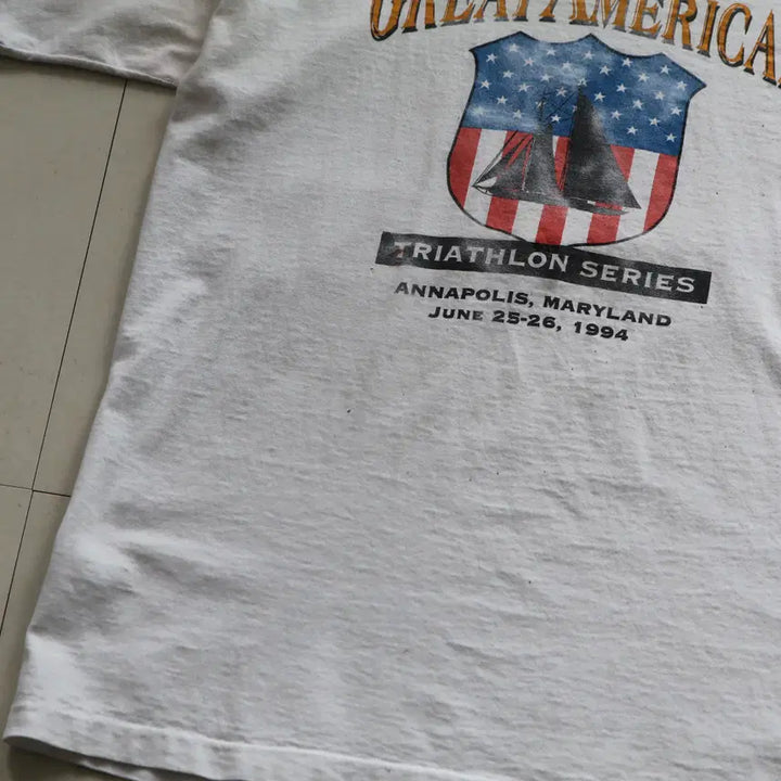 [SOLD OUT] 90s MADE IN USA 싱글스티치 빈티지 성조기 티셔츠 L