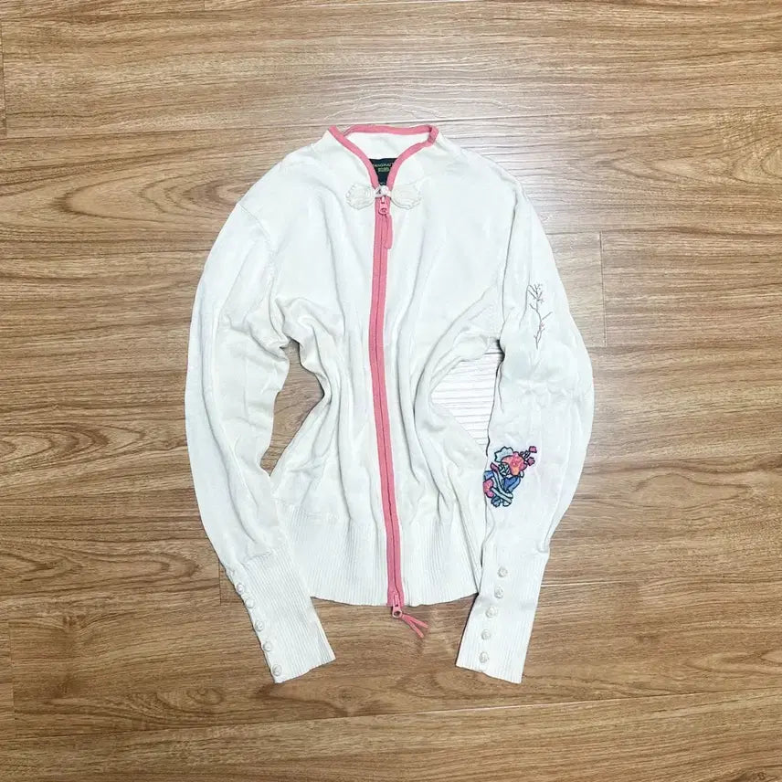 [BUNJANG] Shanghai Tang Pink Embroidered Zip-up Jacket / 빈티지 상하이탕 핑크 자수 집업 히메갸루 로걀 라떼 오네갸루 페어리 고딕