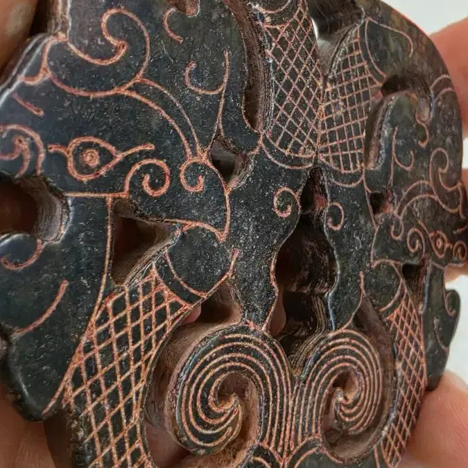 [BUNJANG] Jade Carving Double Dragon Pendant / 고옥에강옥 쌍용 묘금옥패