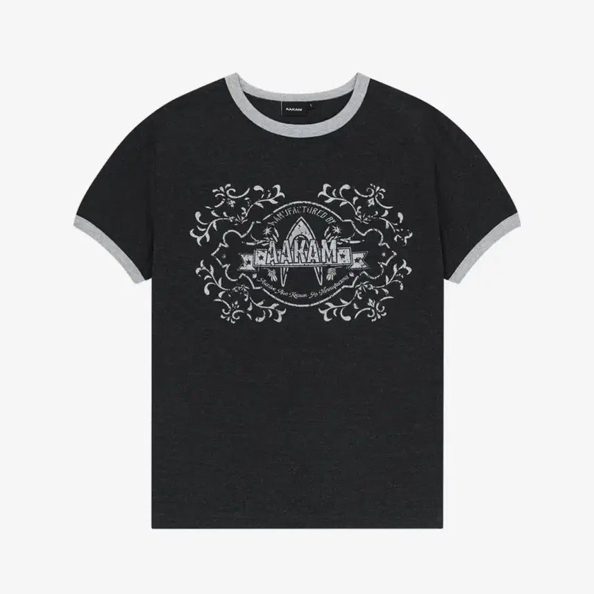 [BUNJANG] AAKAM Stamp Printed Ringer Top - Dark Gray / AAKAM Stamp Printed Ringer Top-DarkGray