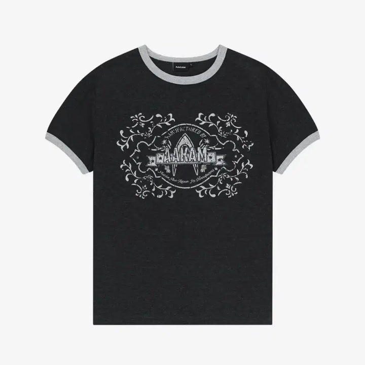 [BUNJANG] AAKAM Stamp Printed Ringer Top - Dark Gray / AAKAM Stamp Printed Ringer Top-DarkGray