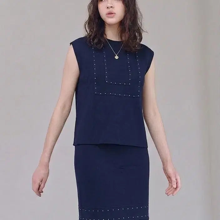 [BUNJANG] The Izzat Collection Navy Fringe Skirt Set 55 / 더아이잗컬렉션 / 네이비 프린지 스커트 셋업 55