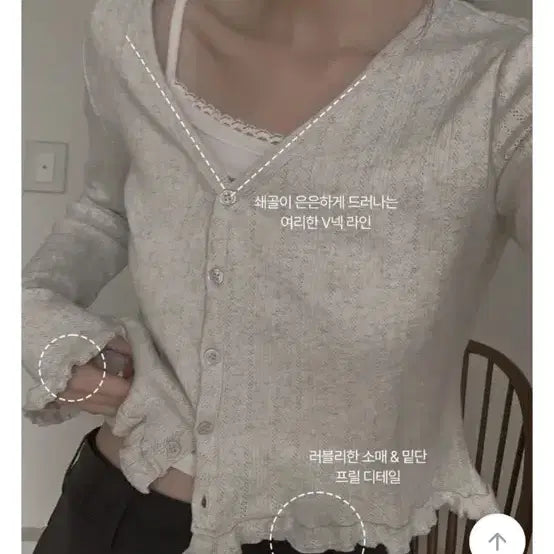 [BUNJANG] Hotping Punch Frill Knit Cardigan - Light Grey/Beige / 핫핑 펀치 프릴 니트가디건 라이트그레이