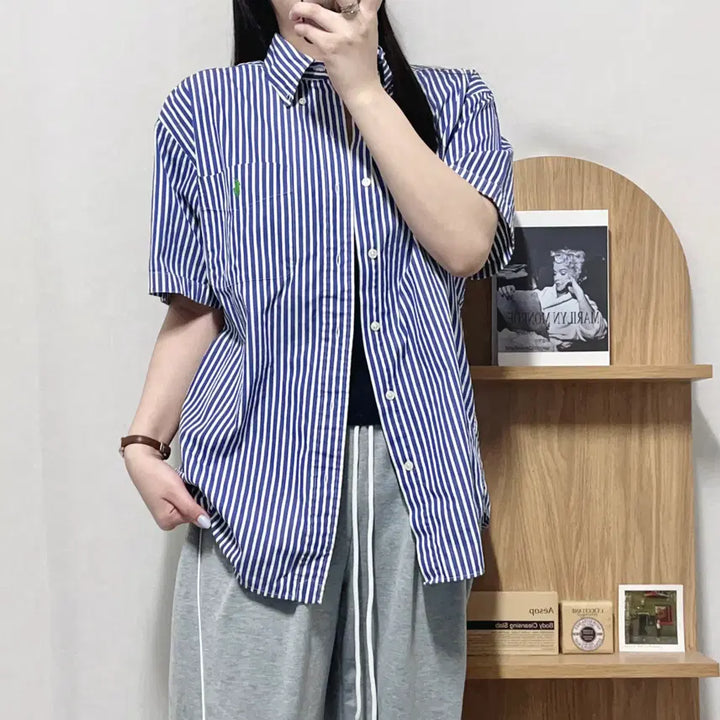 [BUNJANG] [정품] 폴로 네이비 / 그린포니 스트라이프 반팔셔츠 [ M ] / [정품] 폴로 네이비 / 그린포니 스트라이프 반팔셔츠 [ M ]