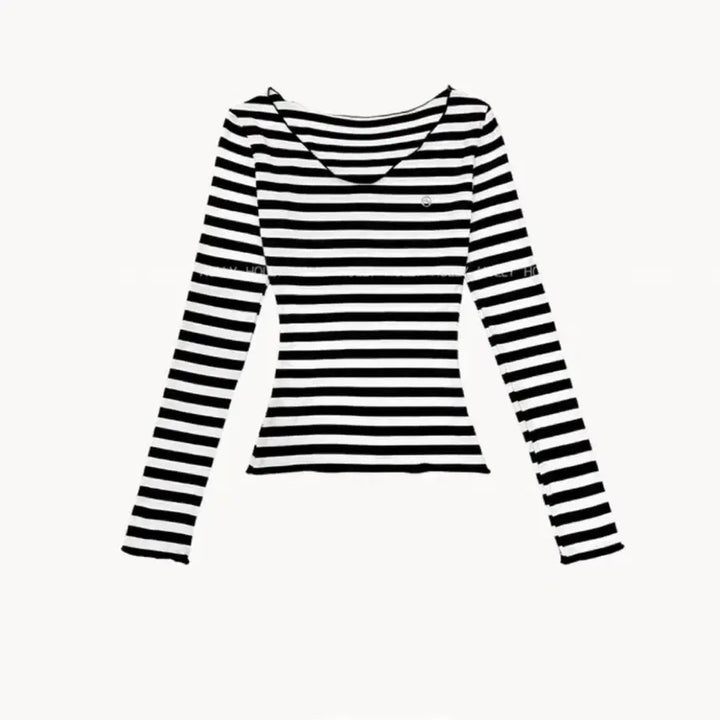 [BUNJANG] Holi Striped Slim Fit Long Sleeve T-shirt / 블랙) 홀리 단가라 유넥 긴팔티셔츠 슬림티 여리핏 이너티 에이블리