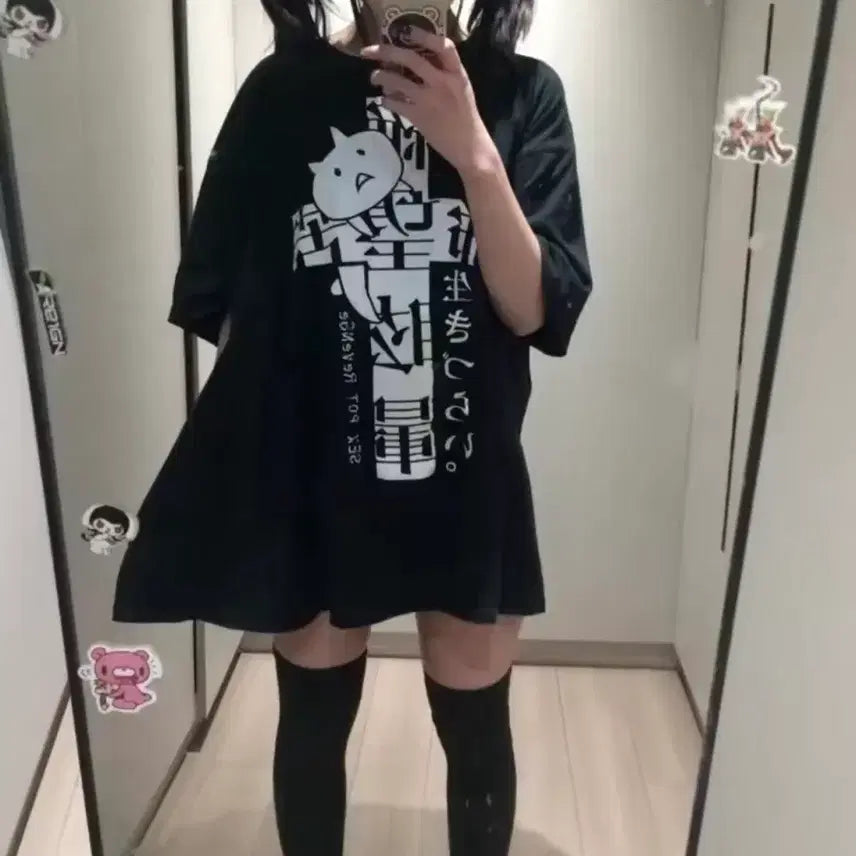 [BUNJANG] Vintage Y2K Gothic Cross Cat Oversized T-Shirt / 오버핏 반팔 티셔츠 일본빈티지 y2k 지뢰계 서브컬쳐 고스펑크 핀터깔