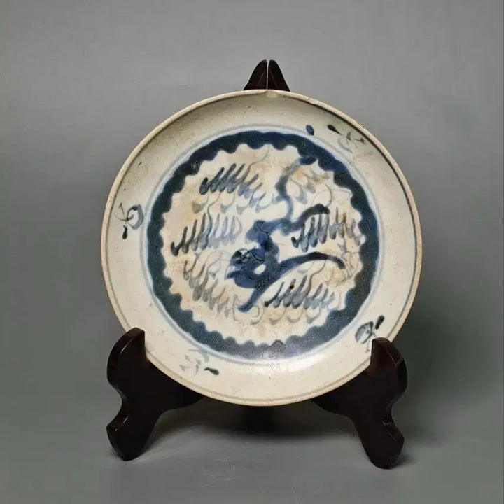 [BUNJANG] Ming Dynasty Folk Kiln Blue and White Porcelain Dragon Plate / [진품] 명대 민요 청화백자 용문 접시 중국도자기 골동품 수집품 미술품