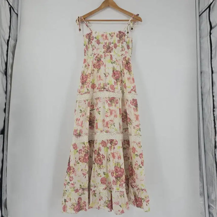 [BUNJANG] Flower Cotton Long Dress Camisole Lace / 플라워 코튼 롱 원피스 캉캉 레이스 끈나시 [F50761]