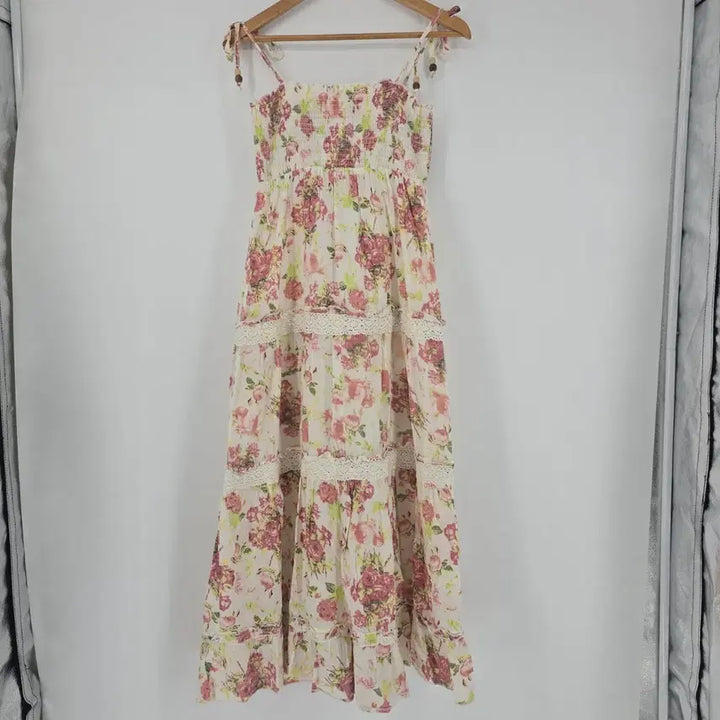 [BUNJANG] Flower Cotton Long Dress Camisole Lace / 플라워 코튼 롱 원피스 캉캉 레이스 끈나시 [F50761]