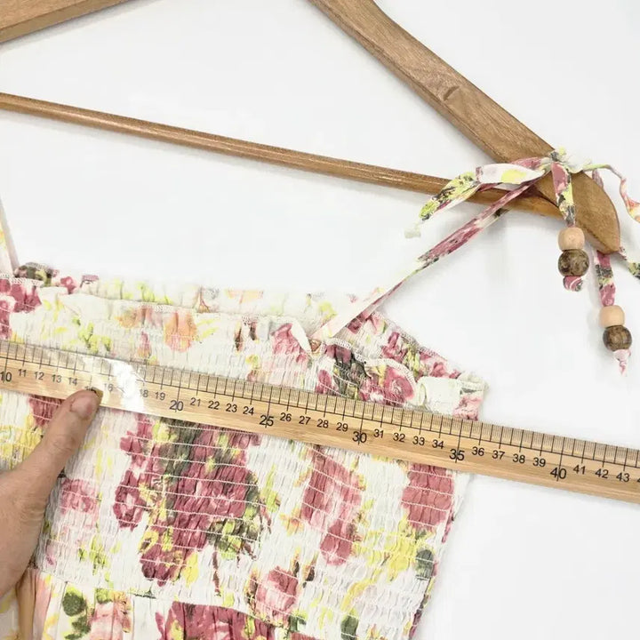 [BUNJANG] Flower Cotton Long Dress Camisole Lace / 플라워 코튼 롱 원피스 캉캉 레이스 끈나시 [F50761]