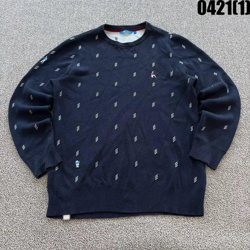 [BUNJANG] Adidas Navy Pattern Knit Sweater (Size 105) / 아디다스 네이비 패턴 니트 105