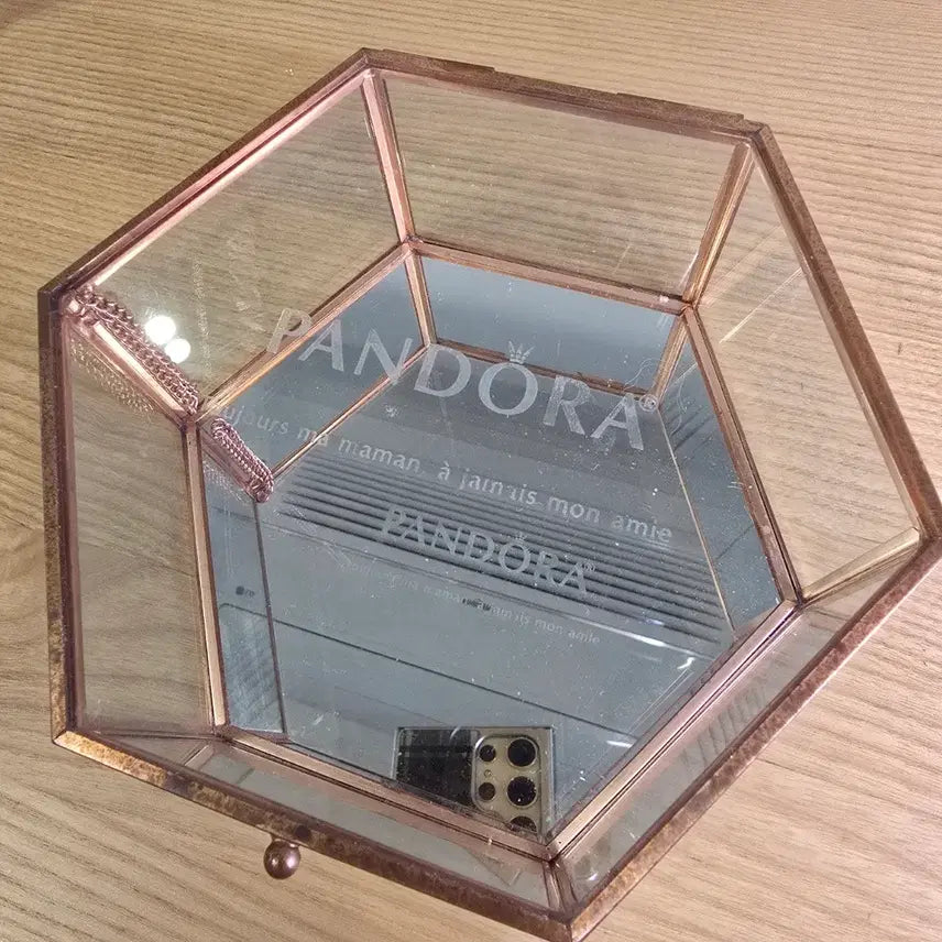 [BUNJANG] Vintage Hexagonal Glass Jewelry Box with Rose Gold Frame / 빈티지 육각 유리함