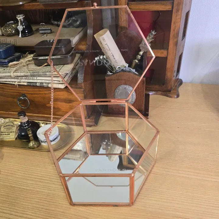 [BUNJANG] Vintage Hexagonal Glass Jewelry Box with Rose Gold Frame / 빈티지 육각 유리함