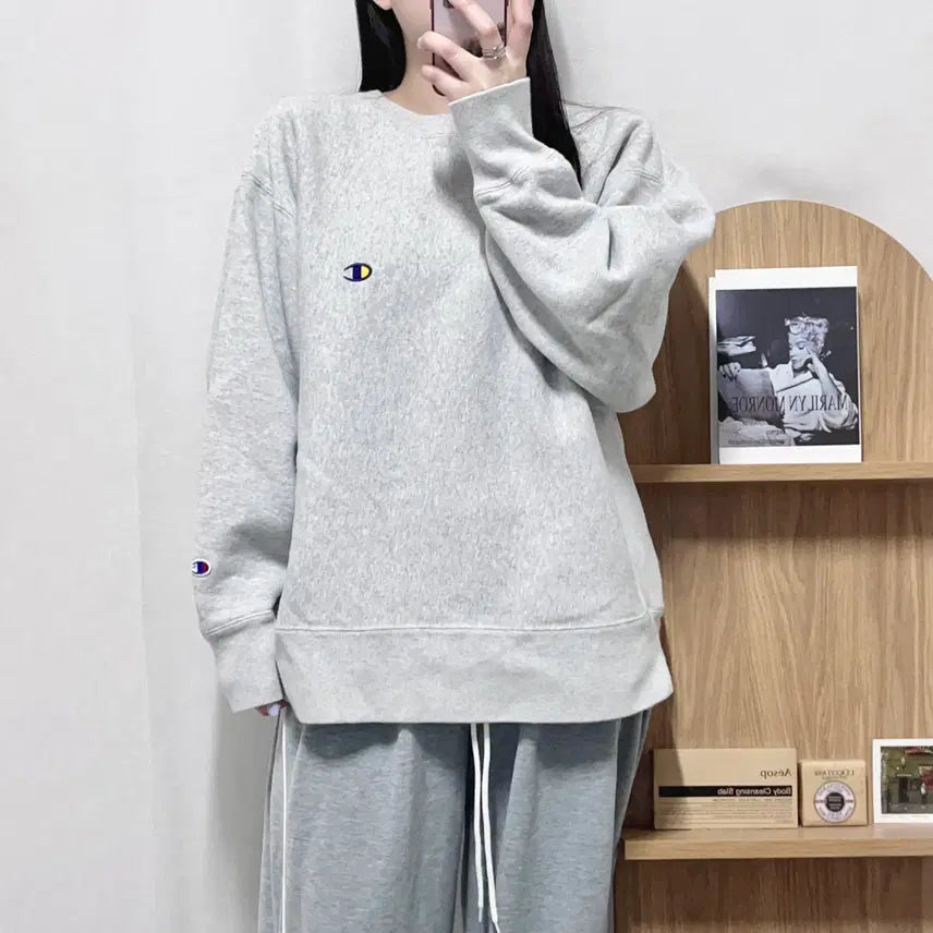 [SOLD OUT] [정품] 챔피온 그레이 투로고 기모 맨투맨 [ XL ]