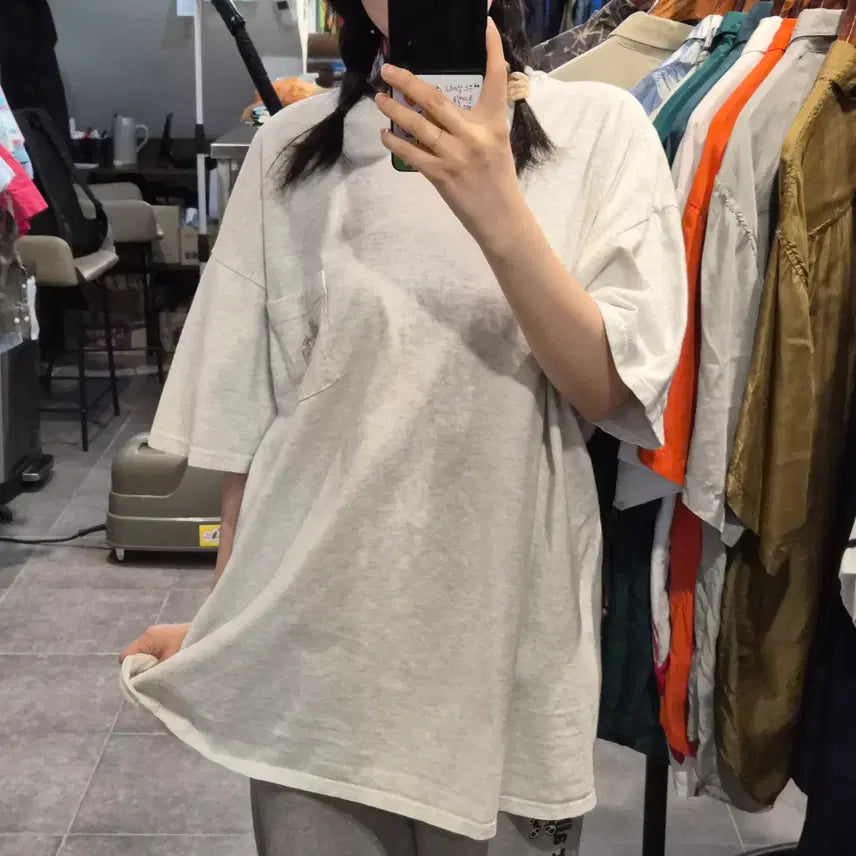 [BUNJANG] NO.9 Harley Davidson One Pocket Back Print Short Sleeve T-Shirt (Back Melange) / [NO.9] 할리 데이비슨 원포켓 백프린팅 반팔 티셔츠 백멜란지
