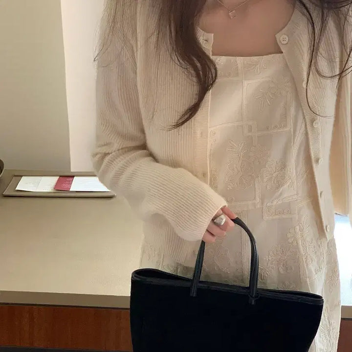 [BUNJANG] Miel &amp; You Ribbed Crop Cardigan / 미엘 앤유 가디건 골지 크롭