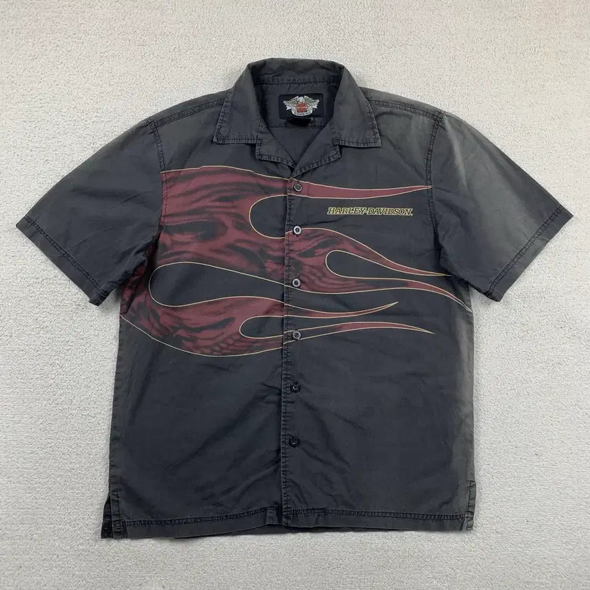 [BUNJANG] 90s Harley Davidson Flame Logo Faded Half Shirt / 90s 할리 데이비슨 플레임 로고 페이드 하프 셔츠