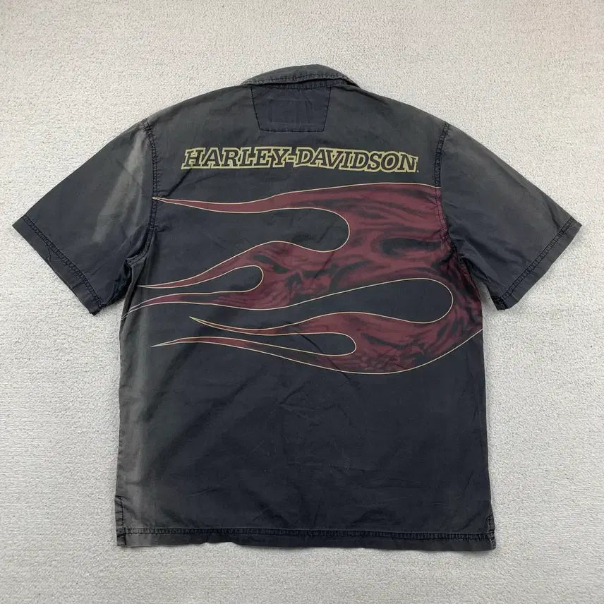 [BUNJANG] 90s Harley Davidson Flame Logo Faded Half Shirt / 90s 할리 데이비슨 플레임 로고 페이드 하프 셔츠